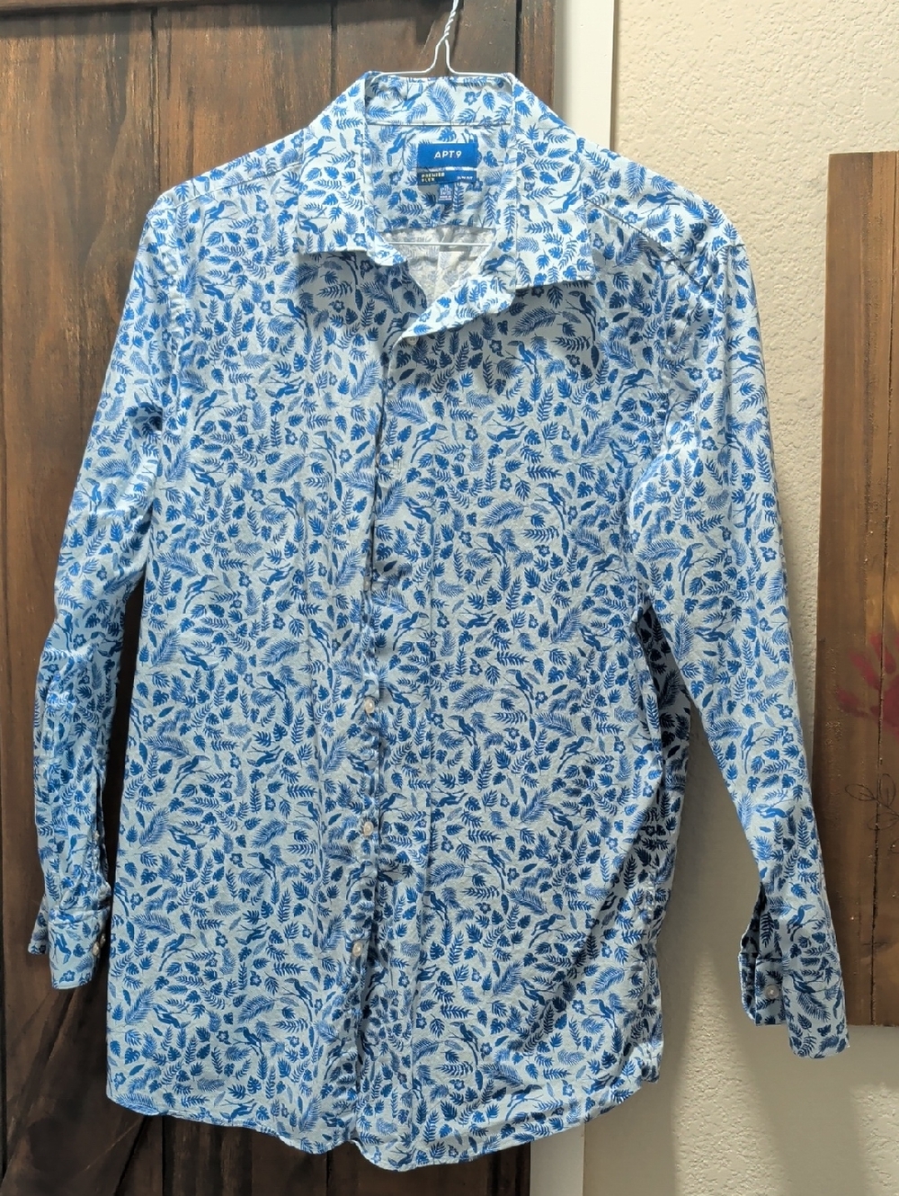 Apt. 9 White Shirt with Blue Floral Print Button-Down